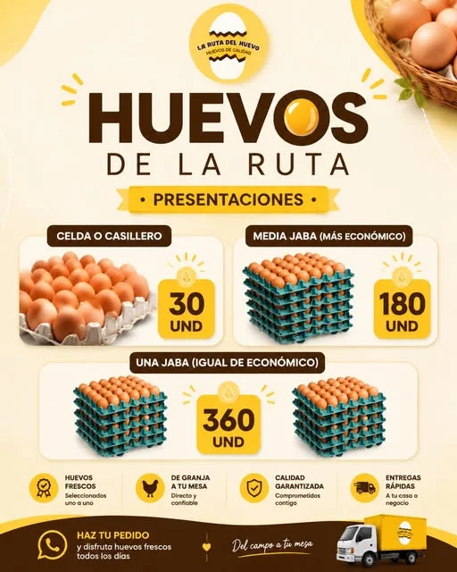 Publicación original de La Ruta del Huevo: celda de 30, media jaba de 180 y jaba de 360 huevos